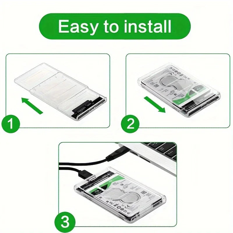 Transparent 2.5-Inch HDD/SSD Enclosure – SATA III to USB 3.0 Type-C, Tool-Free Portable External Drive Case (7mm/9.5mm, up to 2TB)