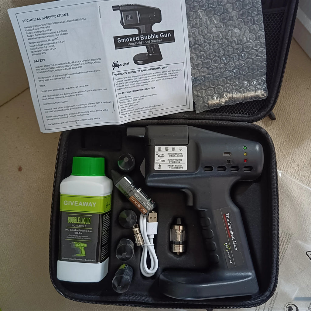 Cocktail Smoker & Smoke Bubble Gun Kit — Rechargeable Bartender Tool with Aroma Vials, Smoke Bubble Liquid & Travel Bag