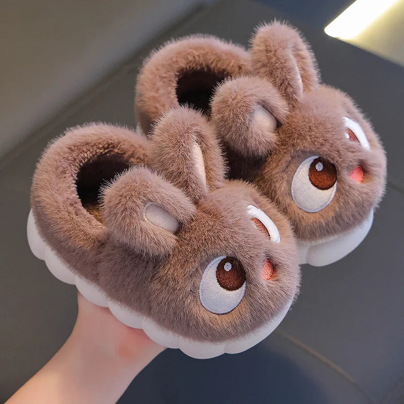 Kids Winter Plush Rabbit Slippers – Faux Fur Warm Anti-Slip Indoor Shoes for Boys & Girls