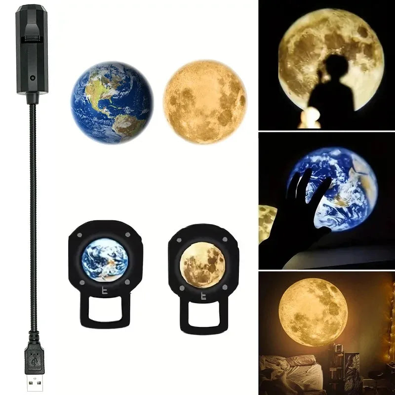 USB Moon & Earth Galaxy Projector Night Light – Starry Sky Ceiling Lamp for Bedroom