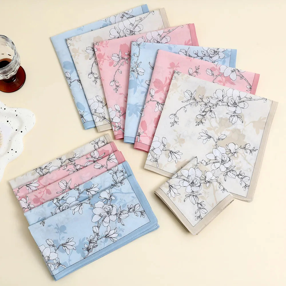 3-Pack Cotton Women's Handkerchiefs 17in (43cm) Floral Pocket Squares — Bridal Gift Set