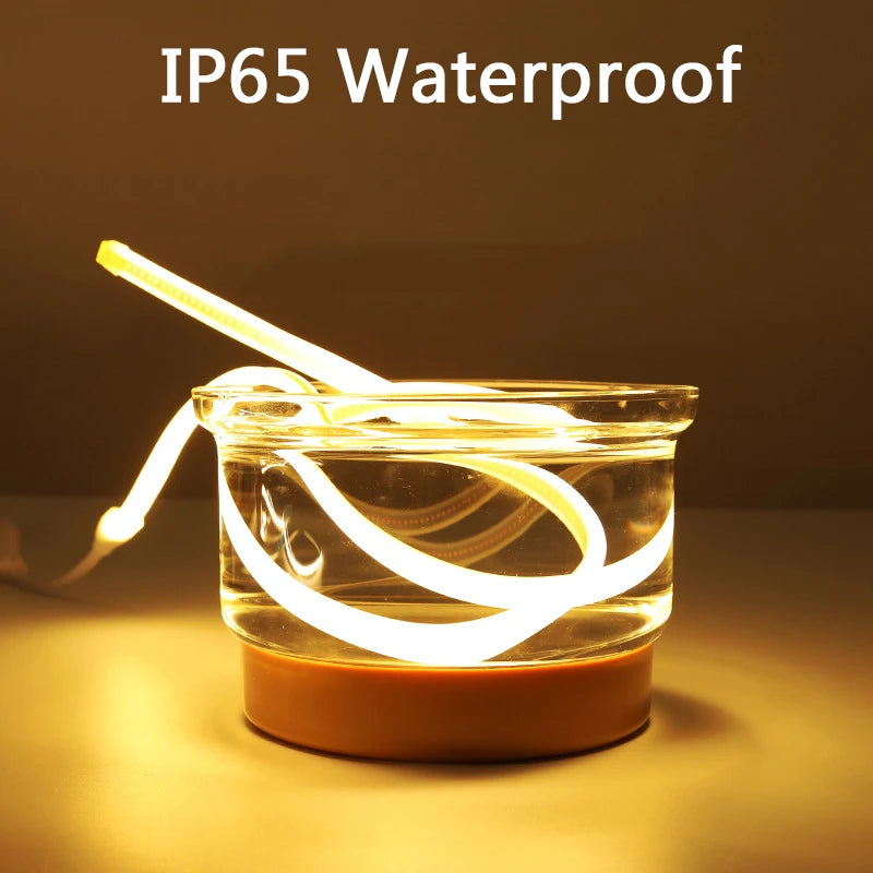COB LED Strip Light 220V EU Plug Waterproof Flexible Tape High Brightness for Bedroom, Outdoor & Garden