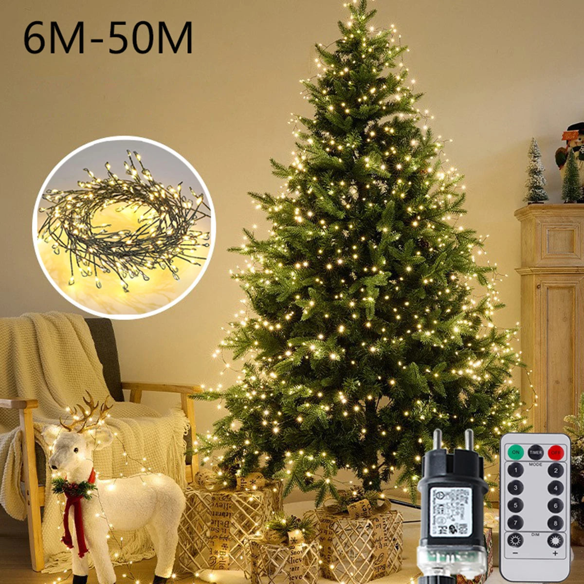 LED Fairy String Cluster Lights Green Wire – Dimmable Remote-Controlled Outdoor & Indoor Christmas, Wedding & Party Garland Lights