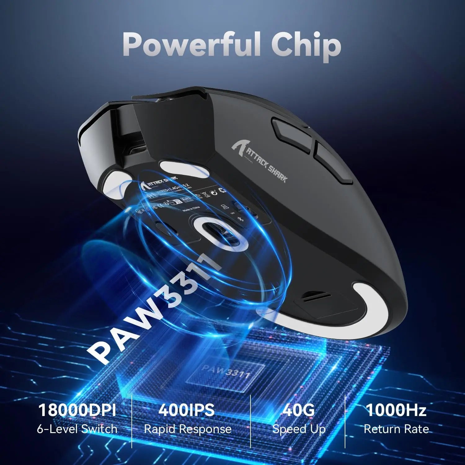 59g (2.08 oz) Ultra-Light Right-Handed Gaming Mouse – Bluetooth, 2.4 GHz Wireless & Wired USB