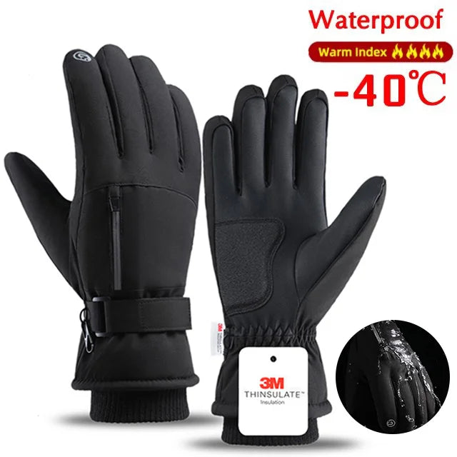 Unisex Winter Waterproof Cycling Gloves - Touchscreen Fleece-Lined Non-Slip Full-Finger Gloves for Motorcycle, Ski & Outdoor Sports