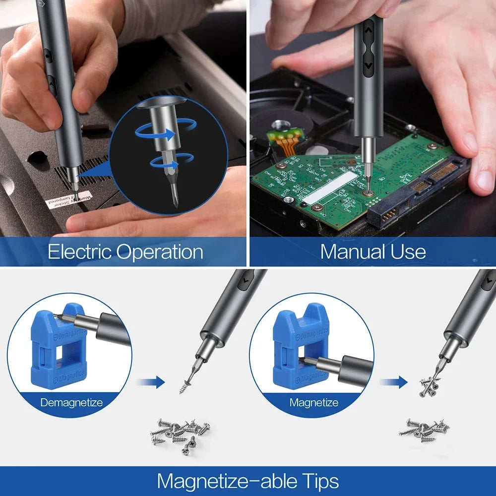 28/62-in-1 Precision Electric Screwdriver Kit — Rechargeable Cordless Mini Repair Tool Set for Phones, Laptops & Electronics