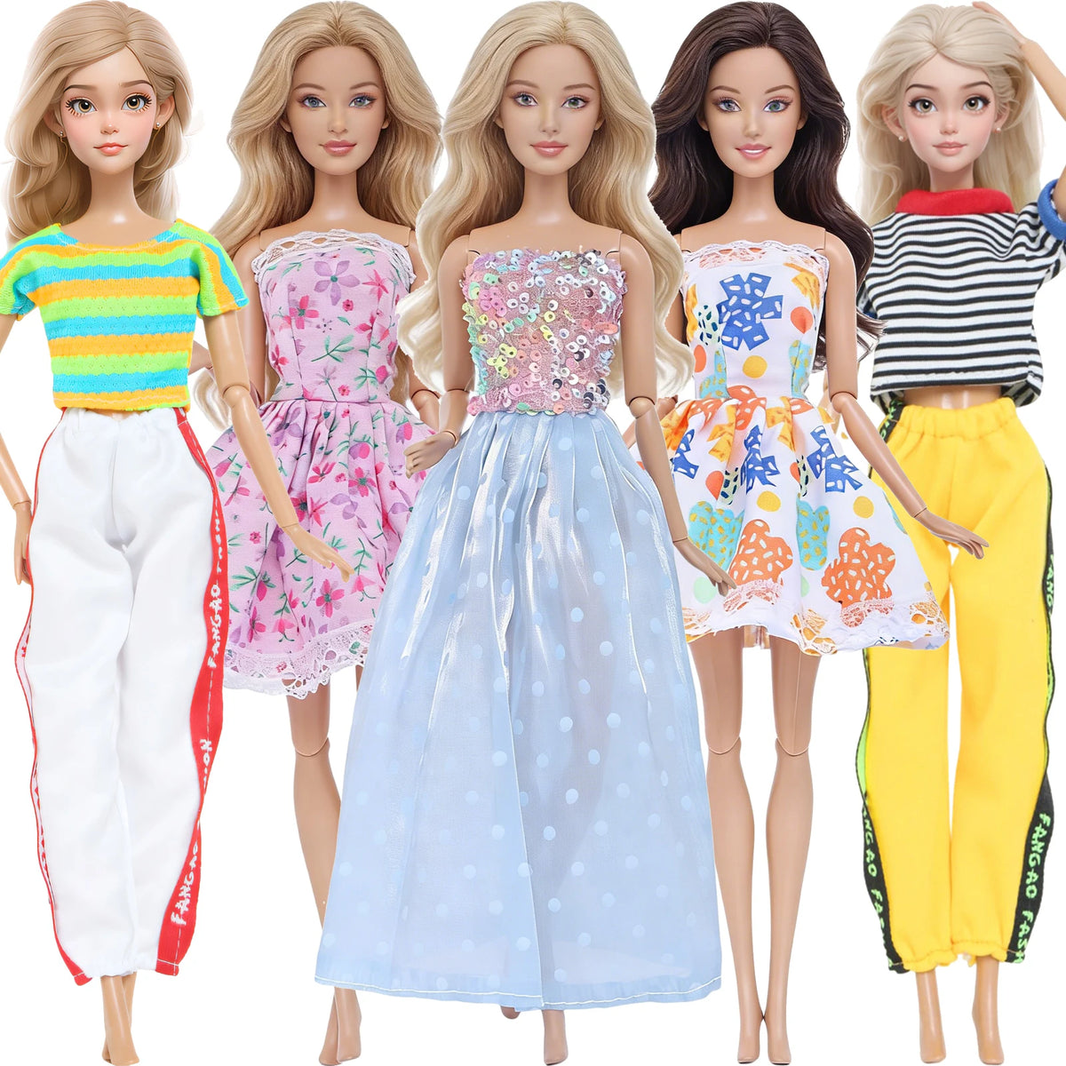 Handmade 1/6 Scale Doll Outfits - 3 or 5-Pack Casual Dresses, Blouses, Skirts & Pants for 11.5–12 in (29–30.5 cm) Dolls