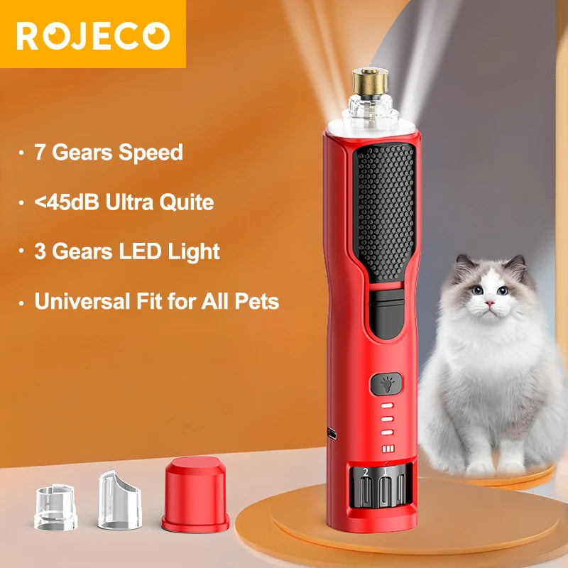 Rechargeable Pet Nail Grinder for Dogs & Cats — Adjustable 7-Speed LED Paw & Claw Grooming Tool