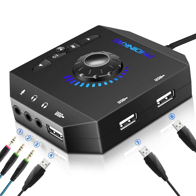 Plug & Play External USB Sound Card Audio Adapter with 3.5mm Jack & 3 USB Ports for PC, Laptop, Mac, PS4, Xbox