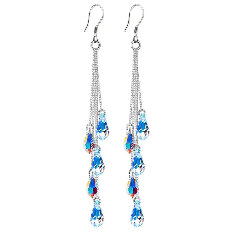 Crystal Water Drop Tassel Earrings - Colorful Long Bridal & Party Drop Earrings for Women