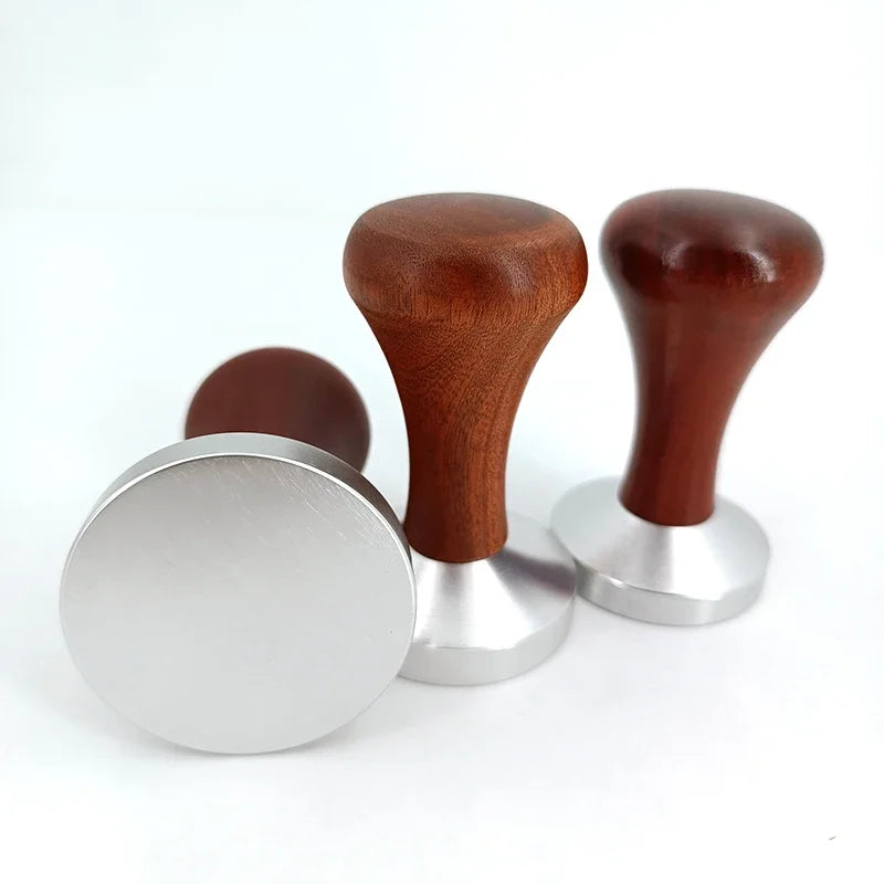 Espresso Tamper and Distributor 51/53/58 mm (2.01/2.09/2.28 in) Aluminum Flat Base with Wood Handle