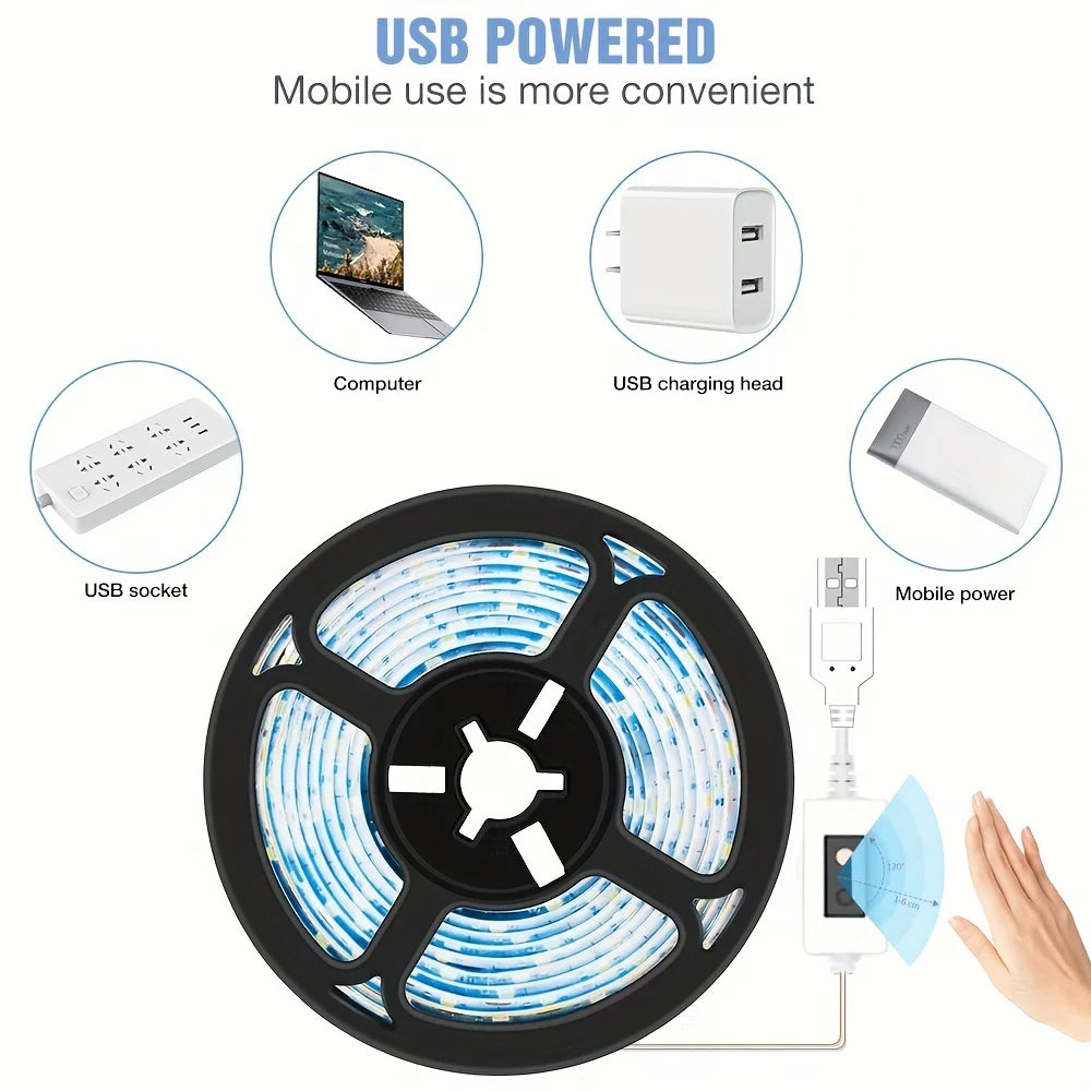 1M (3.3 ft) USB LED Strip Lights — 60 LEDs Gesture Dimmer Sensor, Dimmable Night Light & TV Backlight