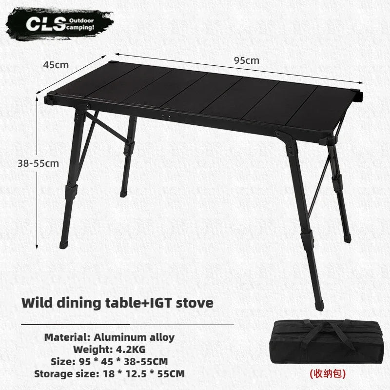 Folding IGT Camping Table — Lightweight Aluminum Roll-Up Backpack Table with Adjustable Legs for BBQ & Outdoor (95×45×38–55 cm / 37.4×17.7×15–21.7 in)