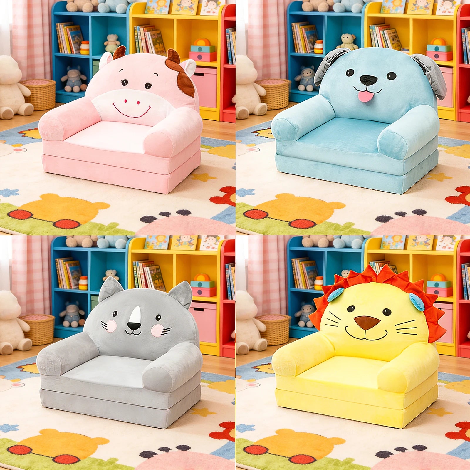Foldable Kids Sofa Toddler Armchair (Ages 1-4) – Foam-Filled Convertible Seat & Sleeping Mat for Reading Nursery Bedroom