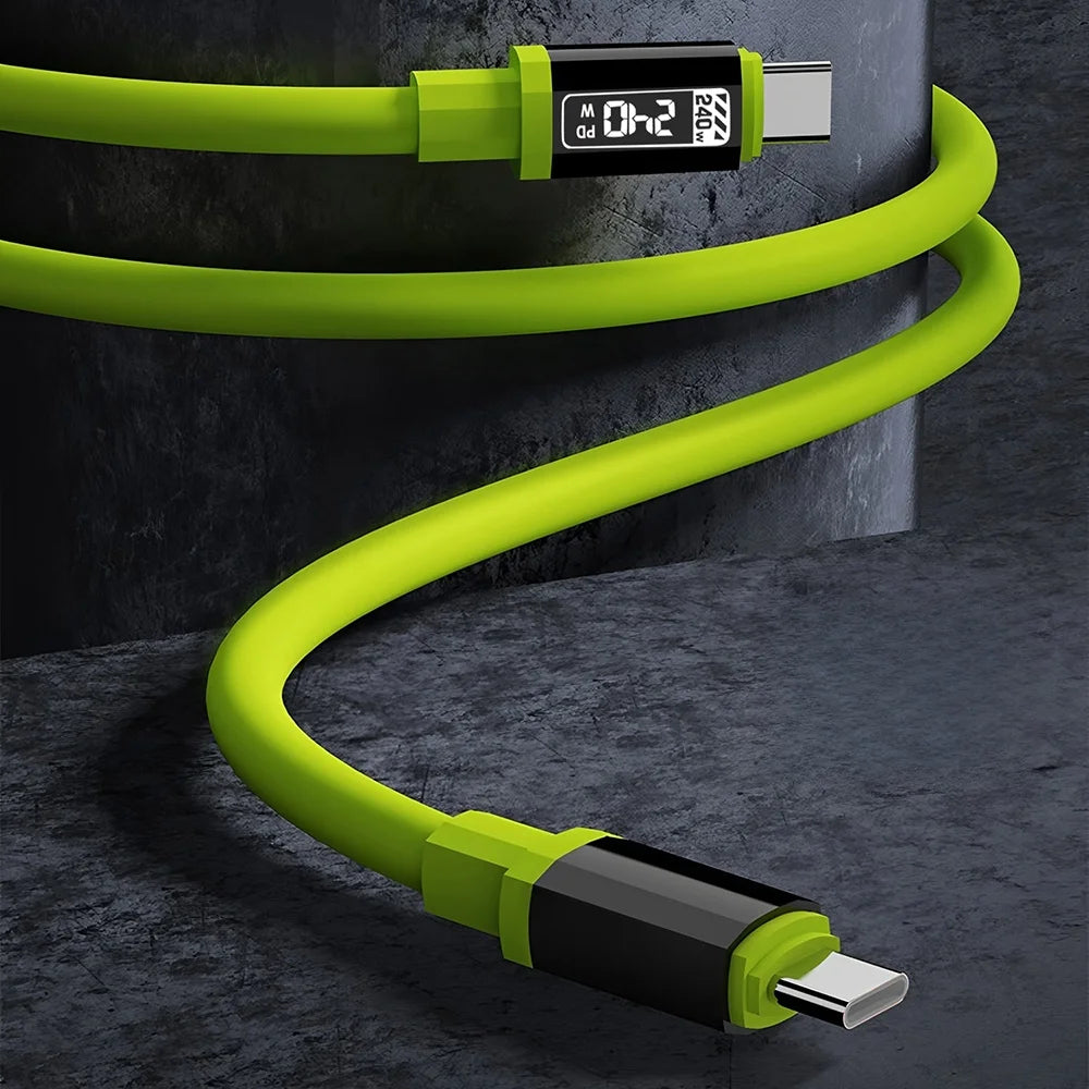 240W USB-C to USB-C Fast Charging Cable with Power Display, High-Power PD Charger Cord