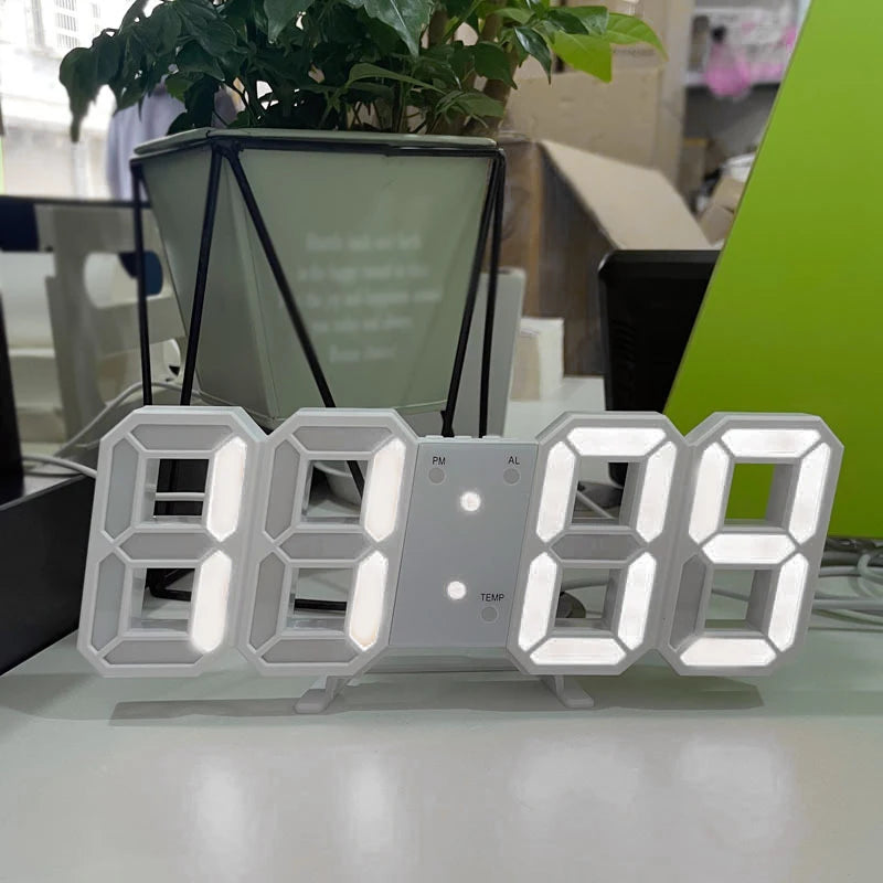 3D LED Digital Wall Clock - Luminous USB Alarm Clock with Temperature & Date Display