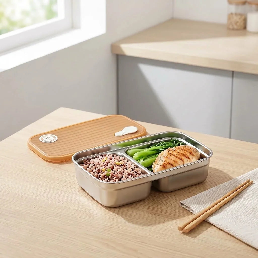 304 Stainless Steel Bento Box - Divided Airtight Lunch Box with Lid, Leakproof Meal Prep Container for Kids & Students