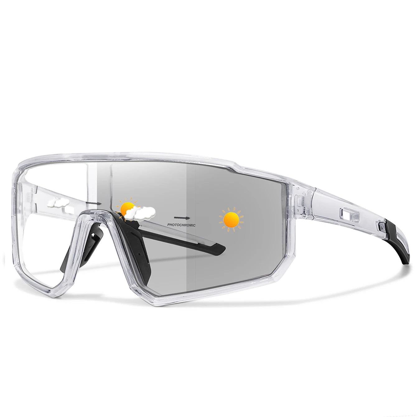 Unisex Photochromic Road Bike Sunglasses - Polycarbonate Lenses, 142 mm (5.6 in) W x 58 mm (2.3 in) H