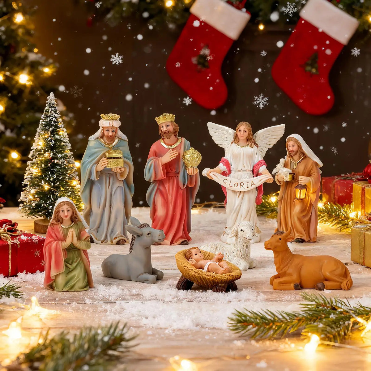11-Piece Christmas Nativity Set - Resin Nativity Scene with Holy Family, Wise Men & Shepherds - Indoor Tabletop Manger Decoration