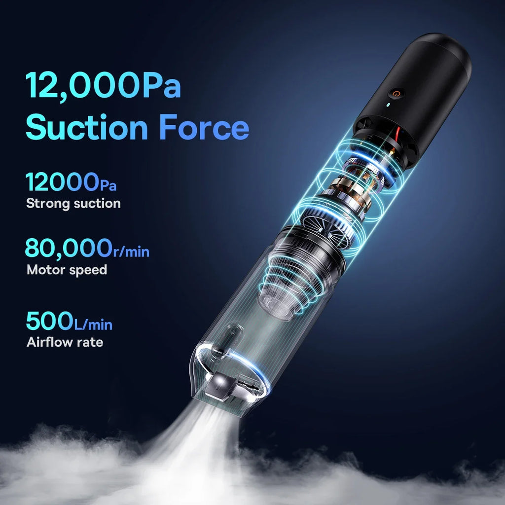 Wireless Car Vacuum Cleaner 12000Pa - Portable Cordless 4-in-1 Inflator, Air Blower & Pump for Car Cleaning
