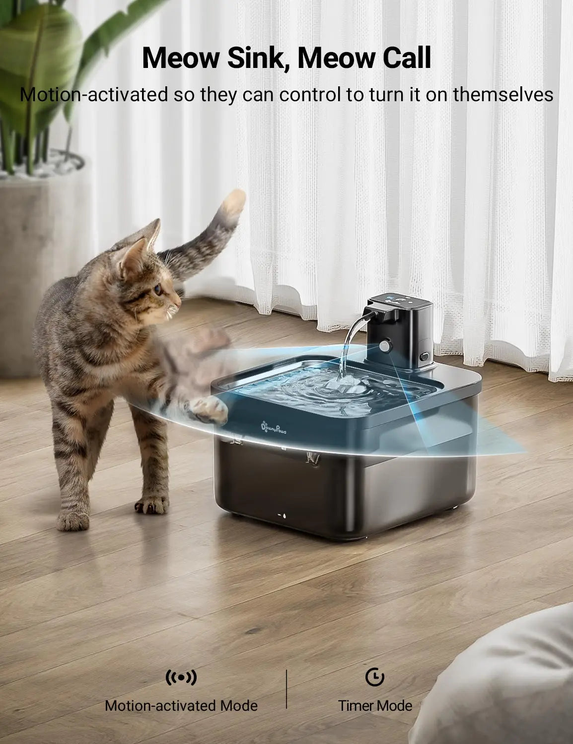 2.5L (84.5 fl oz) Automatic Stainless Steel Cat Water Fountain – Wireless 4000mAh Battery Sensor 2-in-1 Pet Dispenser