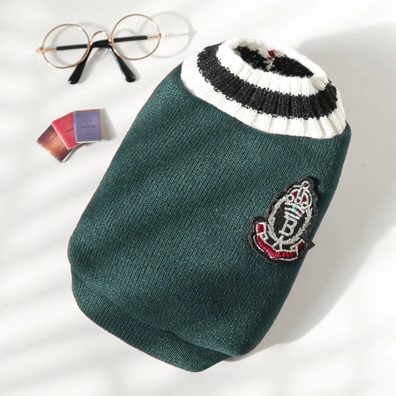 V-Neck Pet Sweater Winter Warm Puppy Vest Knitwear for Small & Medium Dogs & Cats Preppy College Style