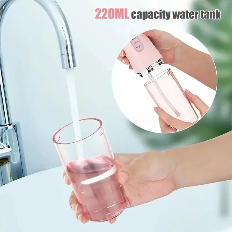 Portable Rechargeable Water Flosser Oral Irrigator USB – 3 Modes, IPX7, 4 Nozzles, 220ml (7.4 fl oz)