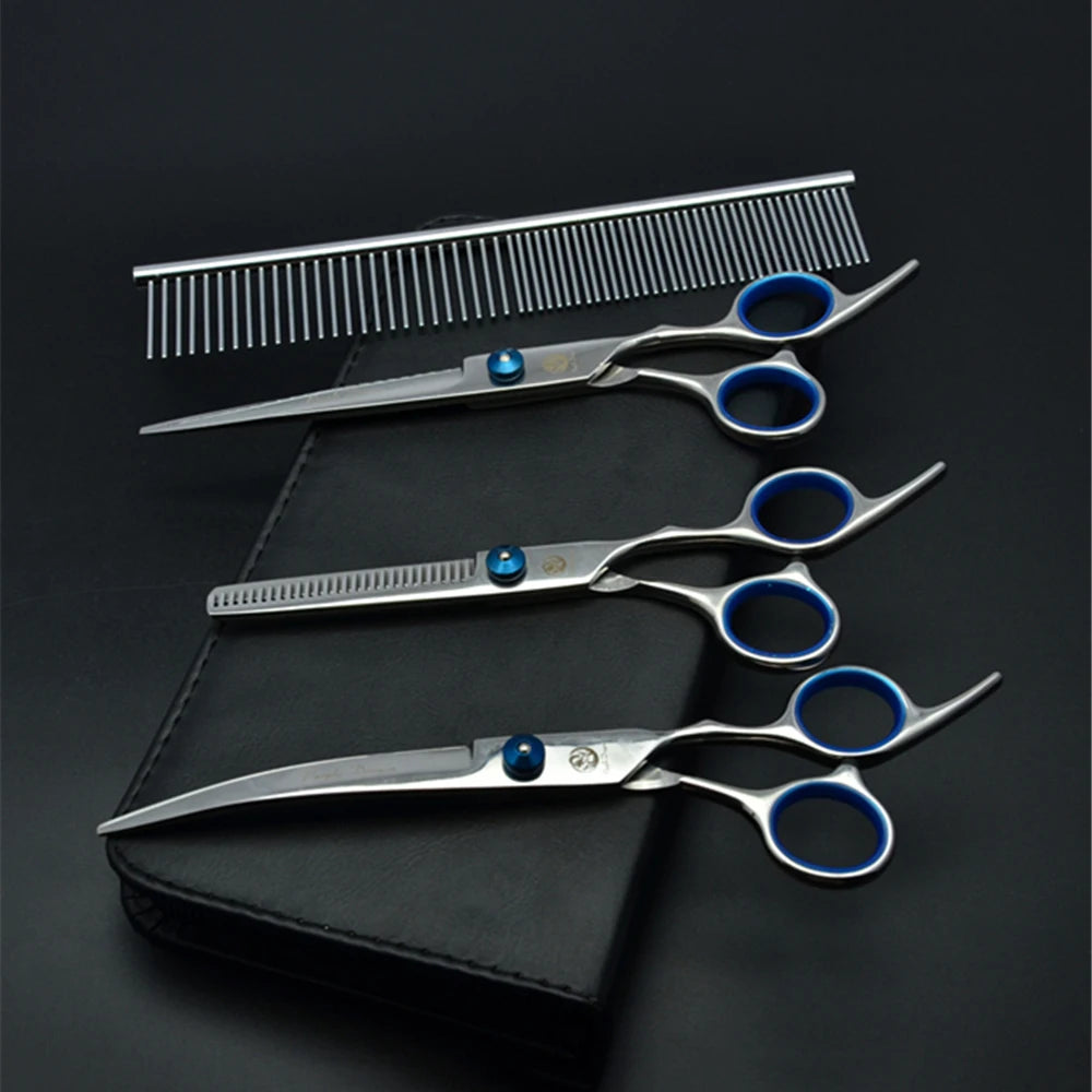 Professional Dog Grooming Scissors Set - 6" (15.2 cm) & 7" (17.8 cm) Stainless Steel Thinning & Curved Pet Shears