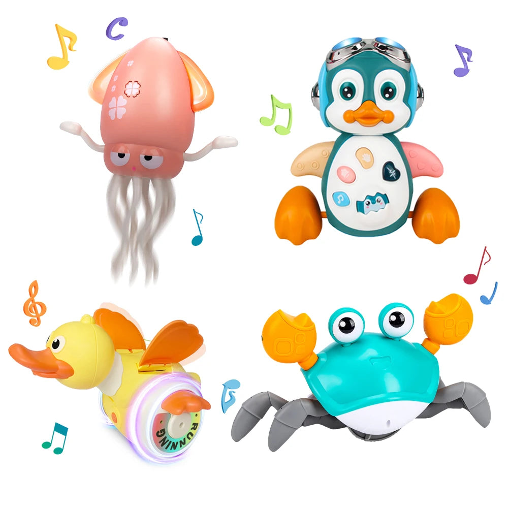 Baby & Toddler Electronic Pet Toys - Dancing Octopus, Musical Penguin & Duck | Interactive Crawling Tummy Time Toy