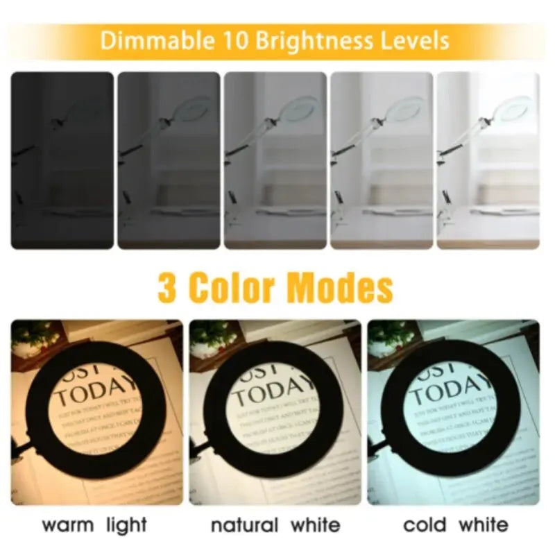 72-LED 4.2-Inch (106 mm) 8X/10X USB Illuminated Magnifying Lamp — 3-Color LED, Adjustable Swing Arm Clamp for Soldering, Repair & Beauty