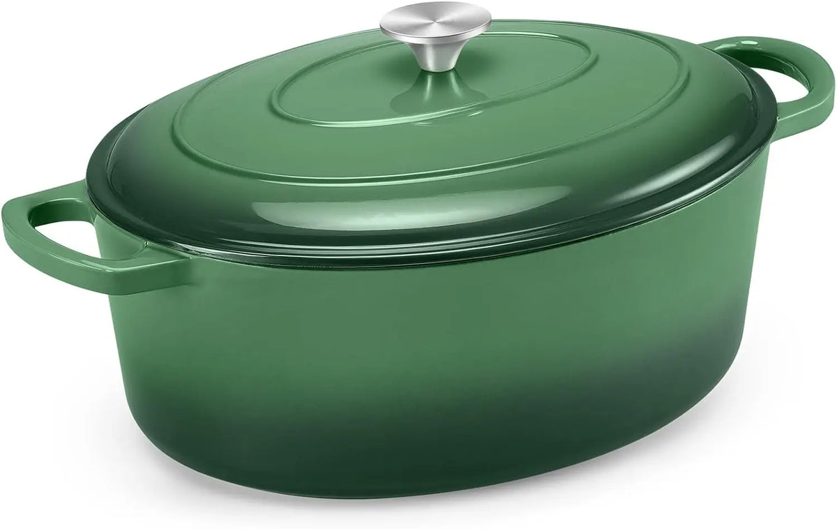 7 Qt (6.6 L) Oval Enameled Cast Iron Dutch Oven with Lid — Oven & Stovetop Safe for Bread Baking, Braising, Stewing & Frying