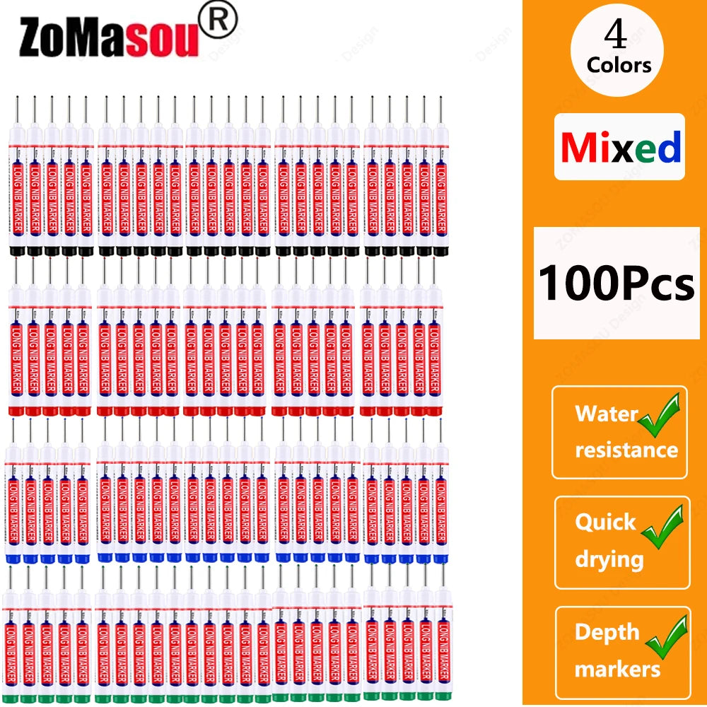 20mm Long-Head Deep Hole Marker Pens - Waterproof Fast-Dry Oil Markers for Wood, Metal & Glass (Red/Black/Blue/Green)
