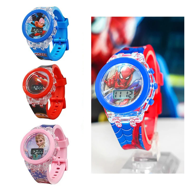 Kids LED Light-Up Digital Watch – 36mm Case, Cartoon Characters, 3BAR Water Resistant, Soft Rubber Strap