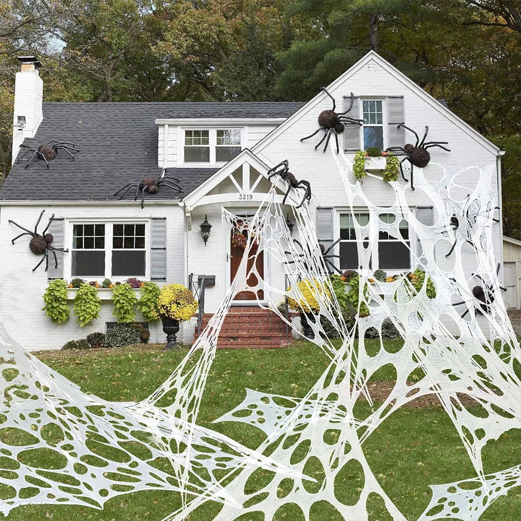 Halloween Outdoor Stretchy Spider Web Netting - Cut-to-Size Giant Spider Webbing Gauze Decoration