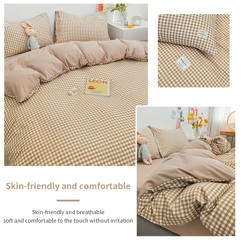 100% Cotton Plaid Stripe Duvet Cover Set - 3-Piece Breathable Washed Twill Bedding (1 Duvet Cover + 2 Pillowcases)