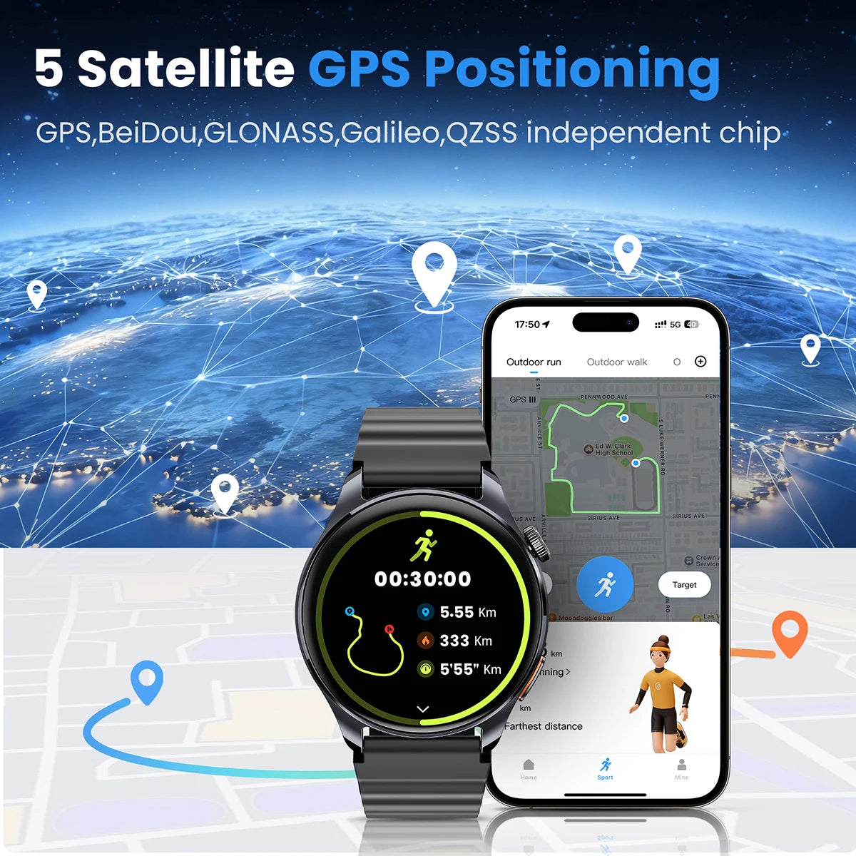 1.43-inch (36.3 mm) AMOLED GPS Smartwatch — 120+ Workout Modes, Bluetooth Calling & 18-Day Battery