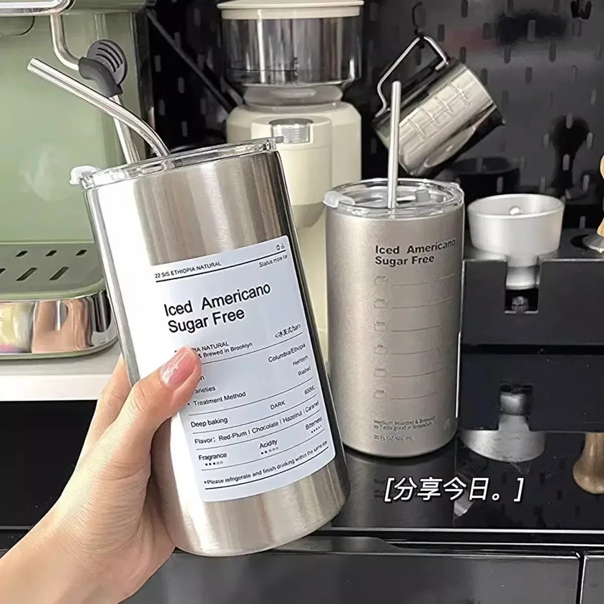 Insulated 304 Stainless Steel Travel Mug with Straw, 600ml (20 fl oz) Leak-Proof Vacuum Bottle