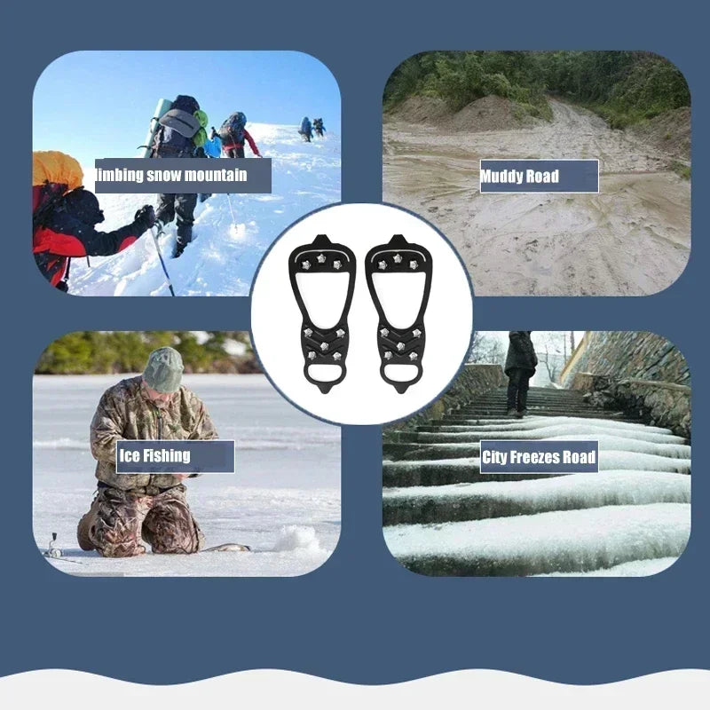 8-Spike Ice Grippers for Shoes — Universal Fit Ice Crampons, Anti-Slip Traction for Winter Hiking & Snow