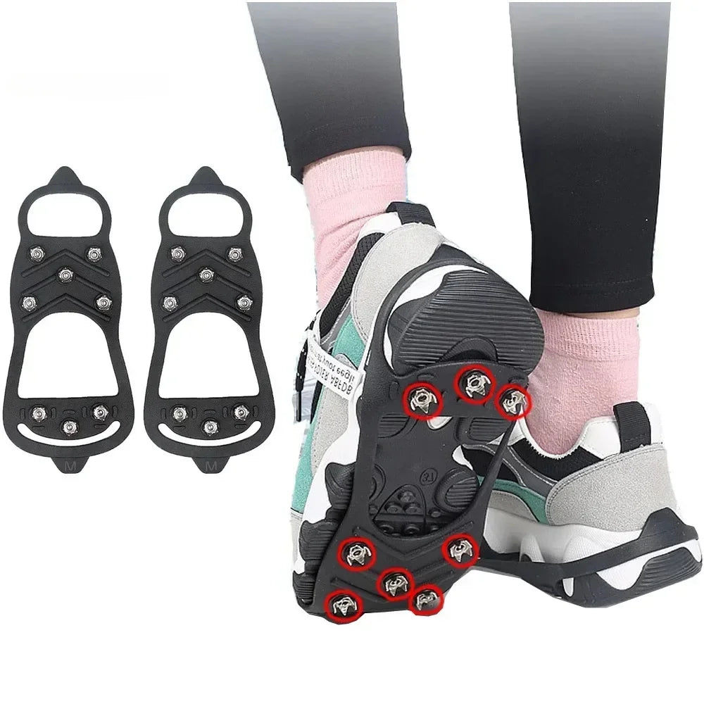 8-Teeth Ice Grippers for Shoes — Winter Anti-Slip Crampons (M, L) Traction Cleats for Hiking & Snow