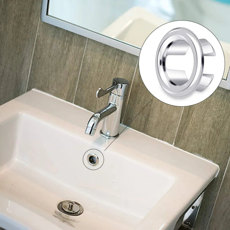 4-Pack Silver Plastic Sink Overflow Rings - Basin Drain Trim Plugs for Kitchen & Bathroom, Fits 22-24mm & 47-48mm