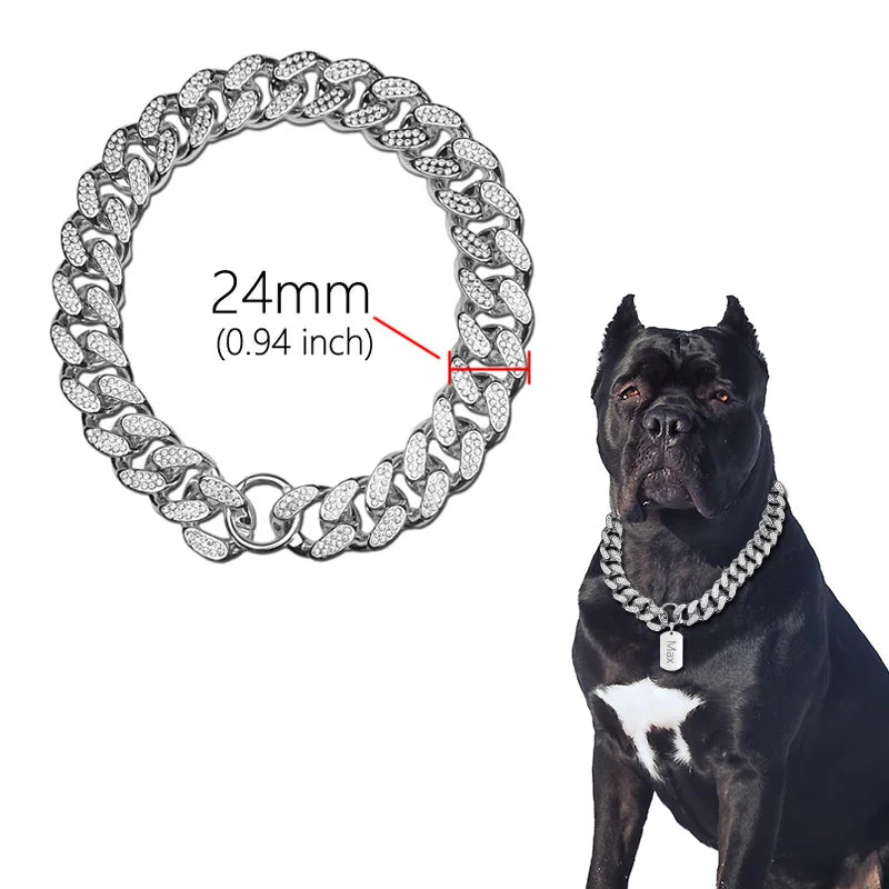 Rhinestone Diamond-Inlay Pet Collar Necklace – Gold Sparkle Chain for Dogs & Cats, 9.8–27.5 in (25–70 cm)