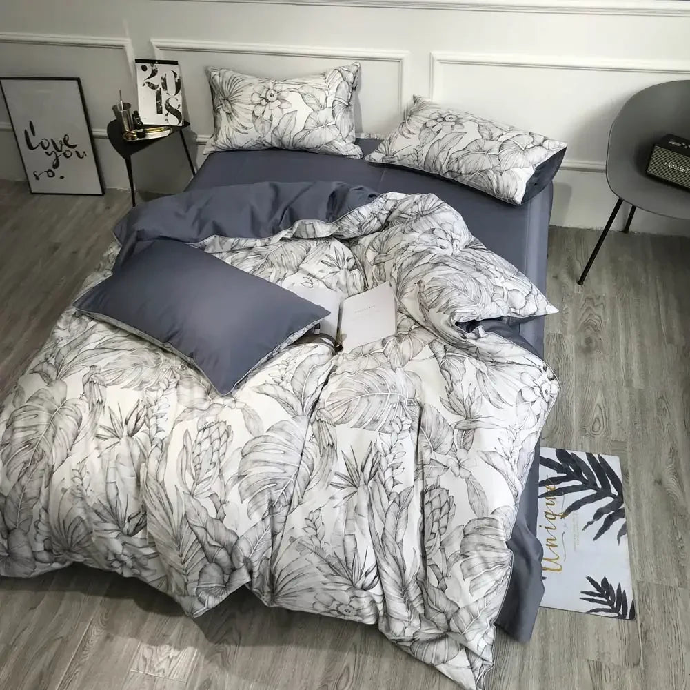 100% Egyptian Cotton 4-Piece Duvet Cover Bedding Set - Duvet Cover with Flat or Fitted Sheet & 2 Pillowcases (Double/Queen/King/AU)