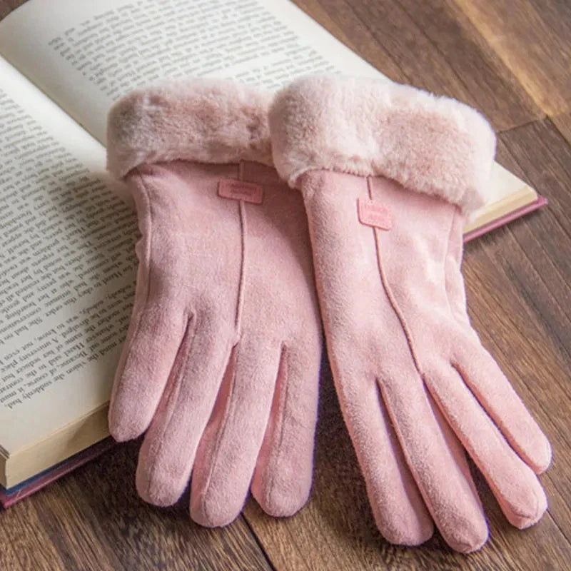 Women’s Furry Winter Gloves - Wrist-Length Full-Finger Touchscreen Mittens for Outdoor Sports