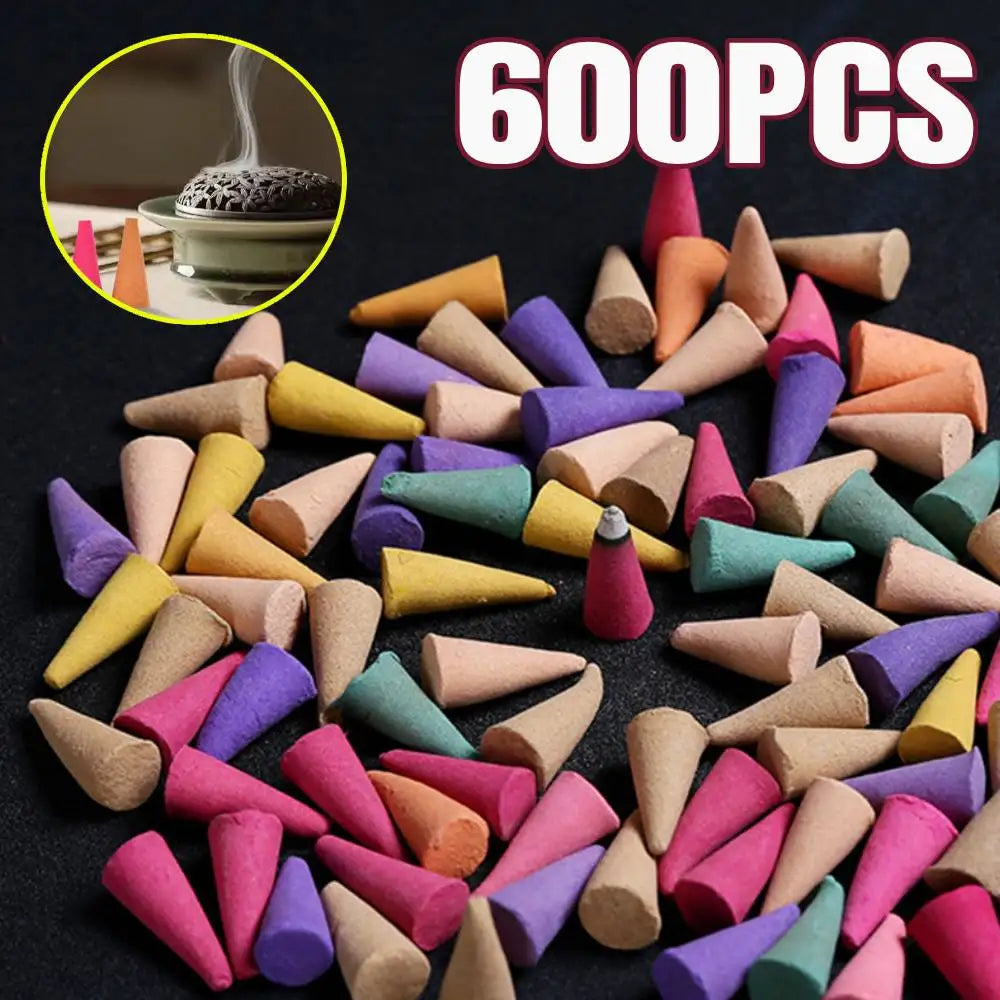 60-Pack Natural Backflow Incense Cones — Aromatherapy Scented Cones for Odor Removal, Anxiety Relief, Meditation & Relaxation