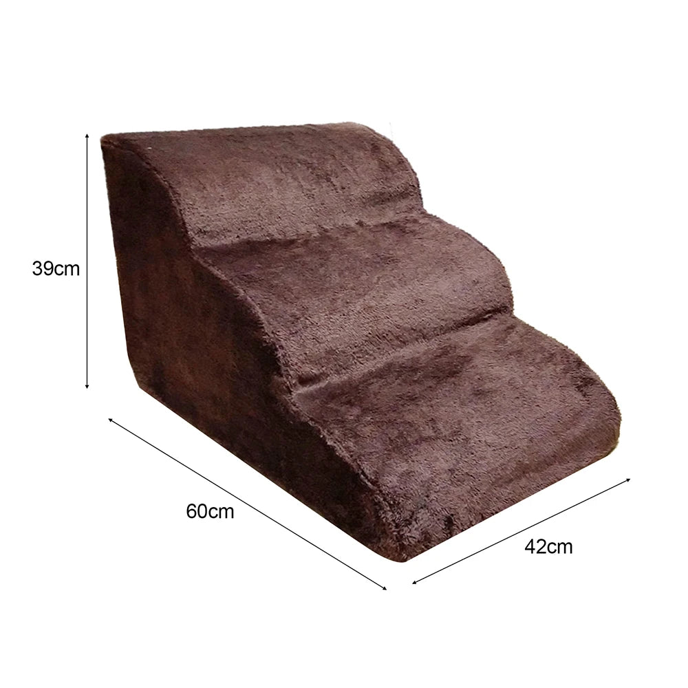 Non-Slip 3-Step Pet Stairs for Dogs & Cats — Removable Washable Cover, Foam Ramp for Bed & Sofa, 23.6 x 16.5 x 15.4 in (60 x 42 x 39 cm)