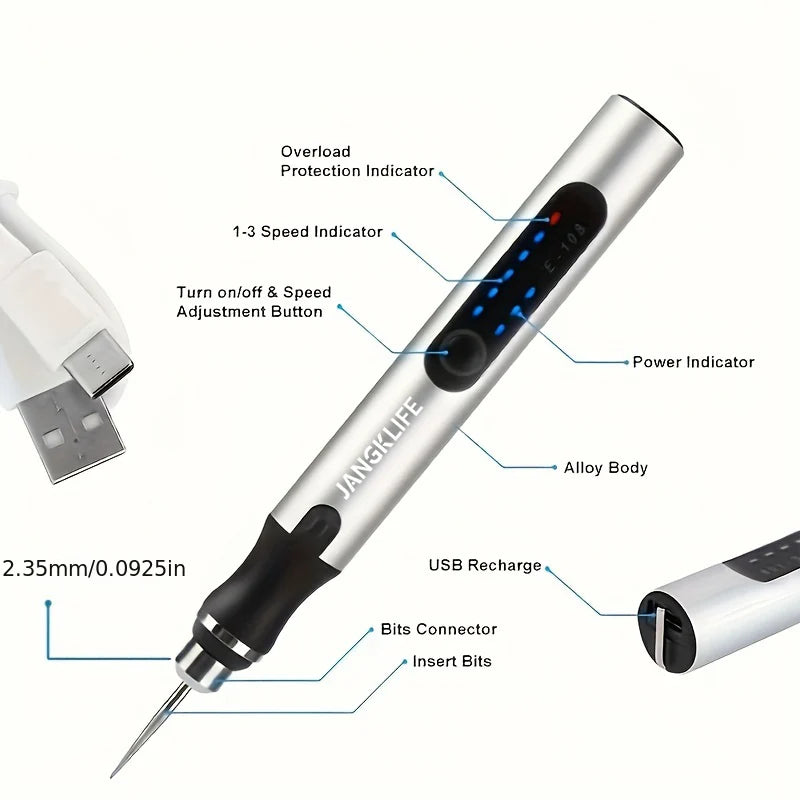 USB Cordless Rotary Tool Kit – Mini Wireless Drill for Jewelry, Wood, Metal & Glass Engraving