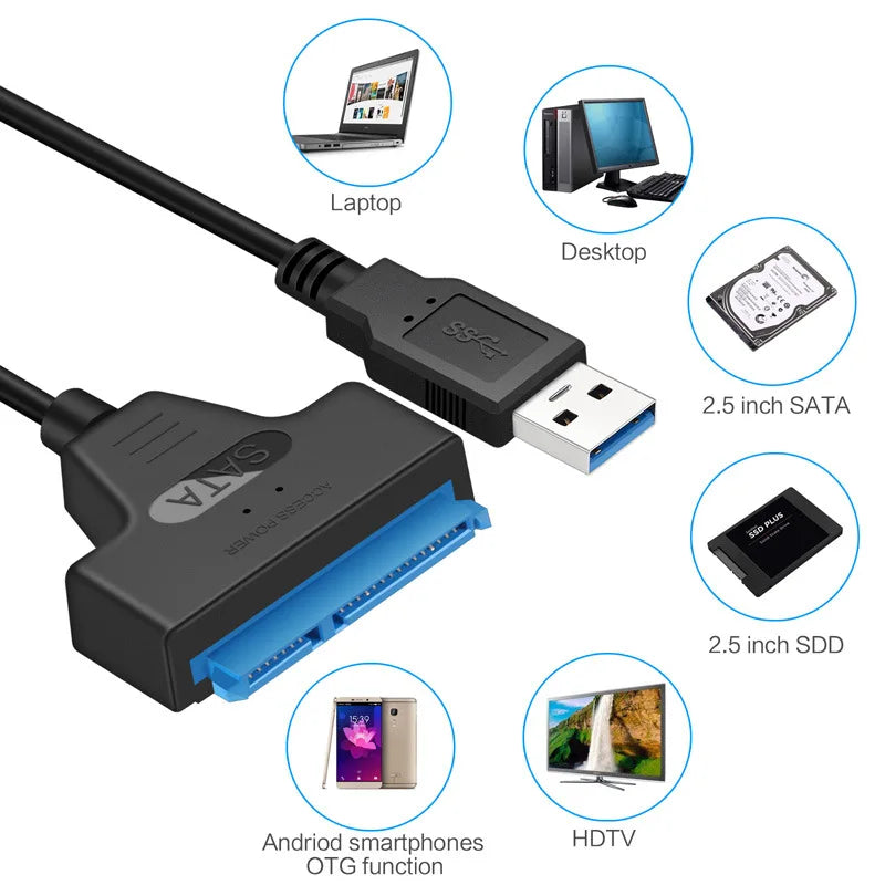 USB 3.0 to SATA III 22-Pin Adapter Cable for 2.5-Inch (63.5 mm) HDD/SSD — Up to 6 Gbps, USB 3.0/2.0 Compatible