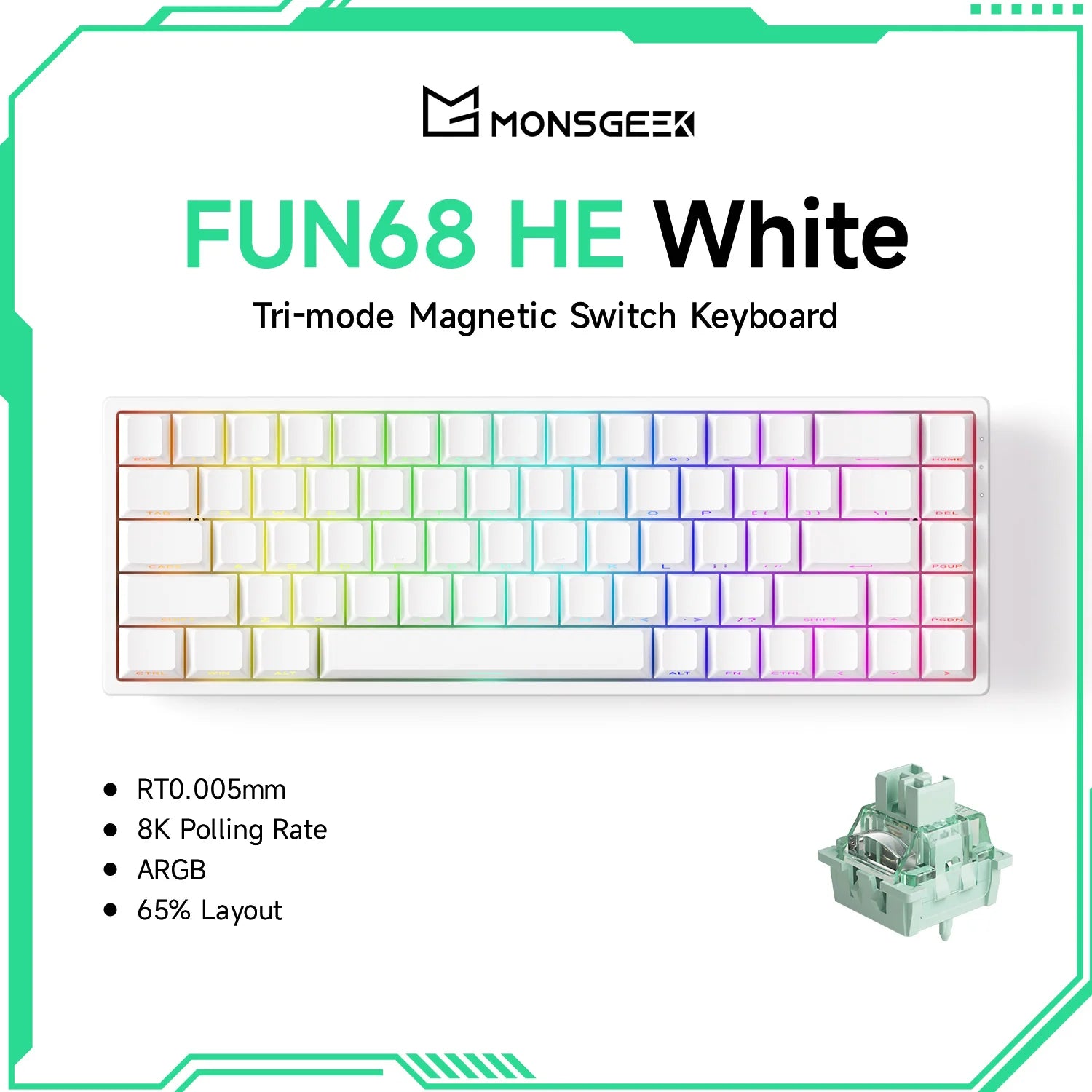 Magnetic Switch 60% & 65% Mechanical Gaming Keyboard - Rapid Trigger RT, 8K Polling, Hot-Swappable, RGB, Tri-Mode USB-C/BT/2.4G