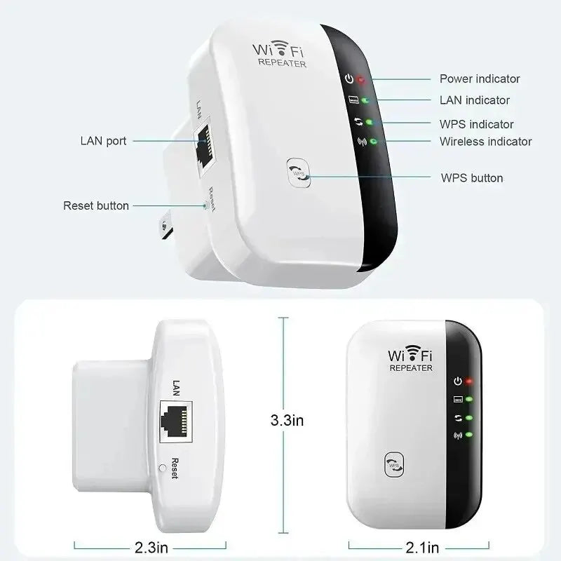 Mini WiFi Extender 300Mbps 2.4GHz Wireless Signal Booster - Compact Plug-In Range Repeater & Access Point