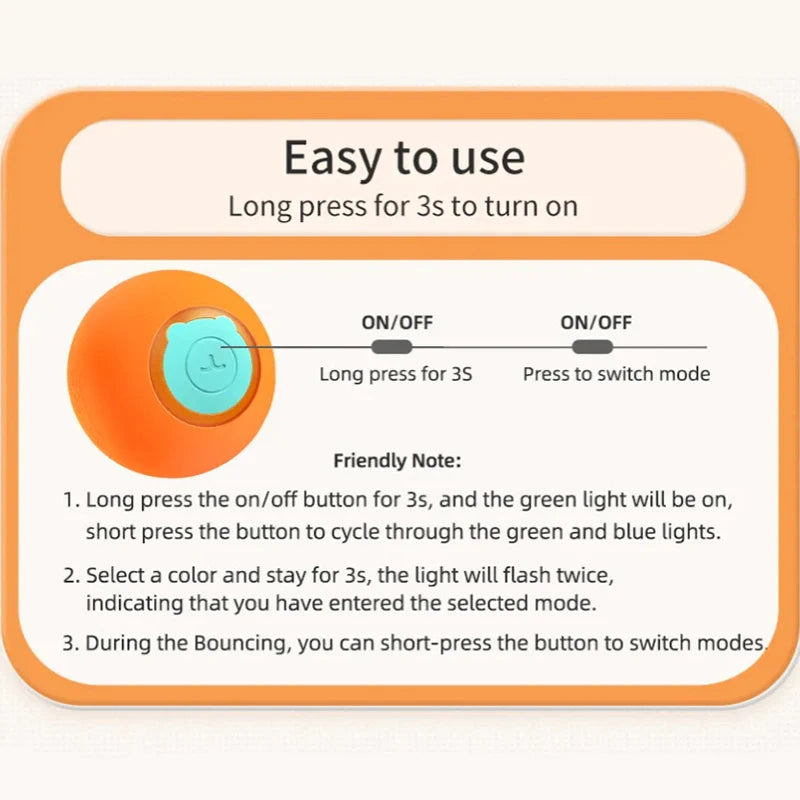 Interactive LED Rechargeable Cat Rolling Ball Toy - Automatic Self-Moving Bouncing Ball (42mm / 1.65 in)
